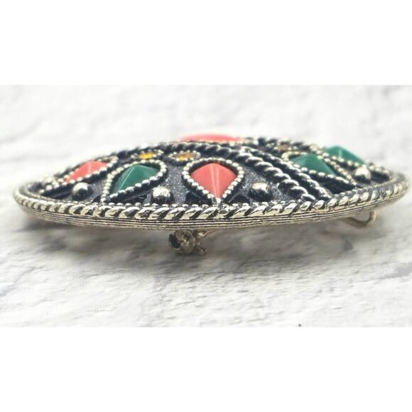 Vintage Emmons Convertible Brooch Pendant – Faux Coral  & Jade – Boho Book Piece - Picture 8 of 10